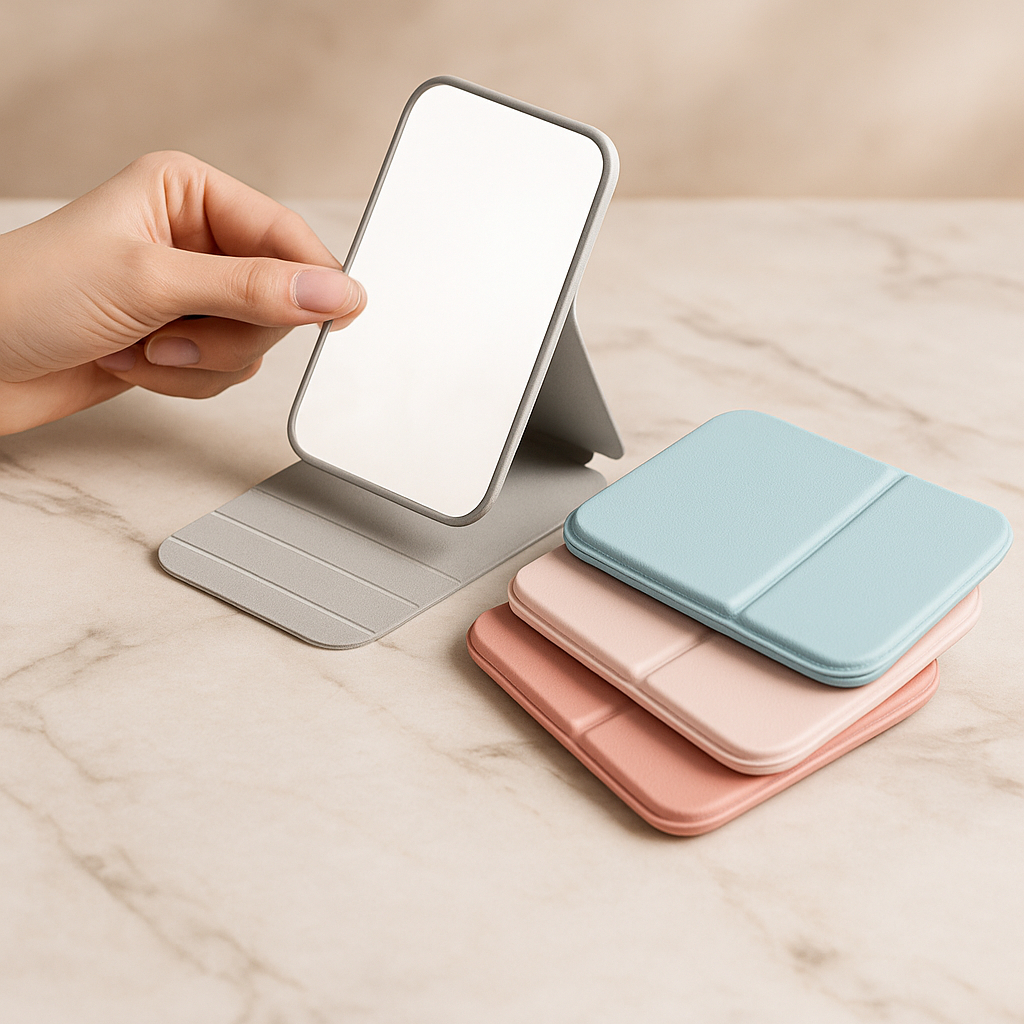 PocketGlow™ Foldable PU Leather Makeup Mirror